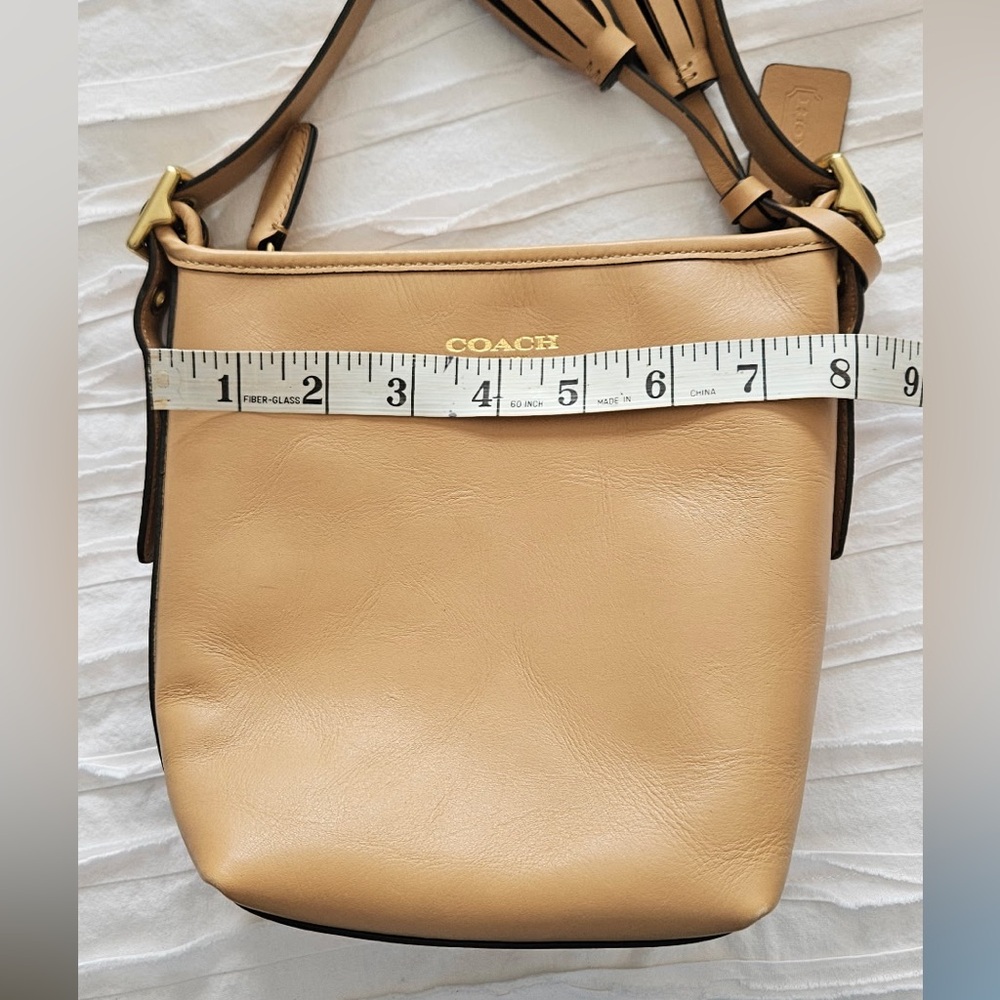 Coach Tan Leather Crossbody Bucket Bag with Tassel. In perfect condition. - Picture 8 of 11